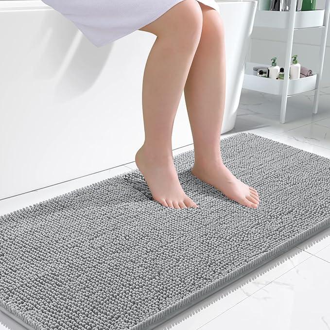 OLANLY Bathroom Rugs 47x24, Extra Soft Absorbent Chenille Bath Rugs, Rubber Backing Quick Dry, Machine Washable Bath Mats for Bathroom Floor, Tub and Shower, Home Decor Accessories, Light Grey - ModernBath