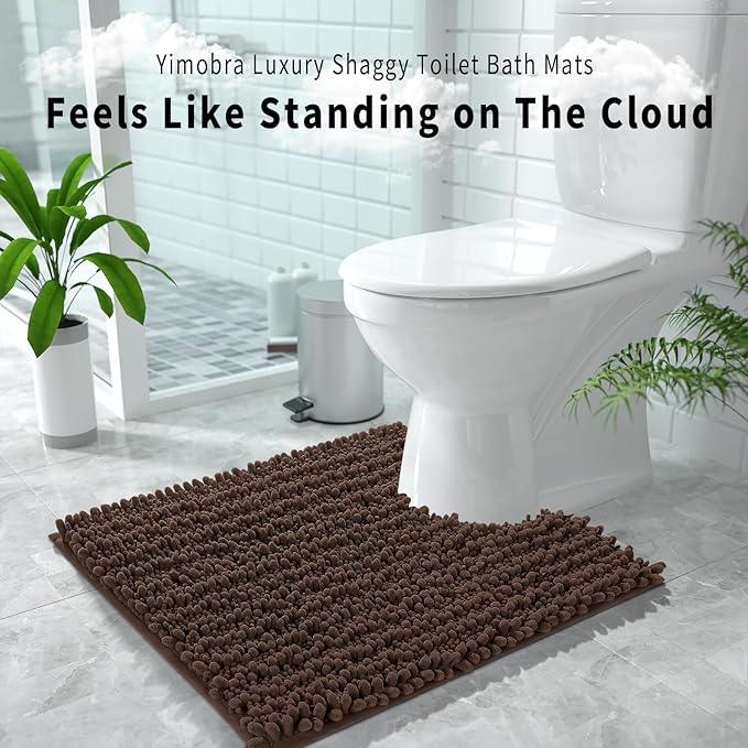 Yimobra Toilet Rug U Shaped Washable 24x24 Inch - Ultra Soft Absorbent Chenille Bath Rugs for Toilet, Quick Dry & Machine Washable, Non Slip Contour Bathroom Mat, Brown - ModernBath