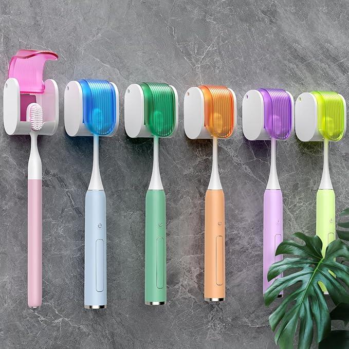 Toothbrush Holders for Bathrooms【Upgrade Single Slot Design】 Toothbrush Holder Wall Mounted with Cover Moisture-Proof and Dust-Proof Toothbrush Storage Organizer for Shower Family and Travel 6PCS - ModernBath