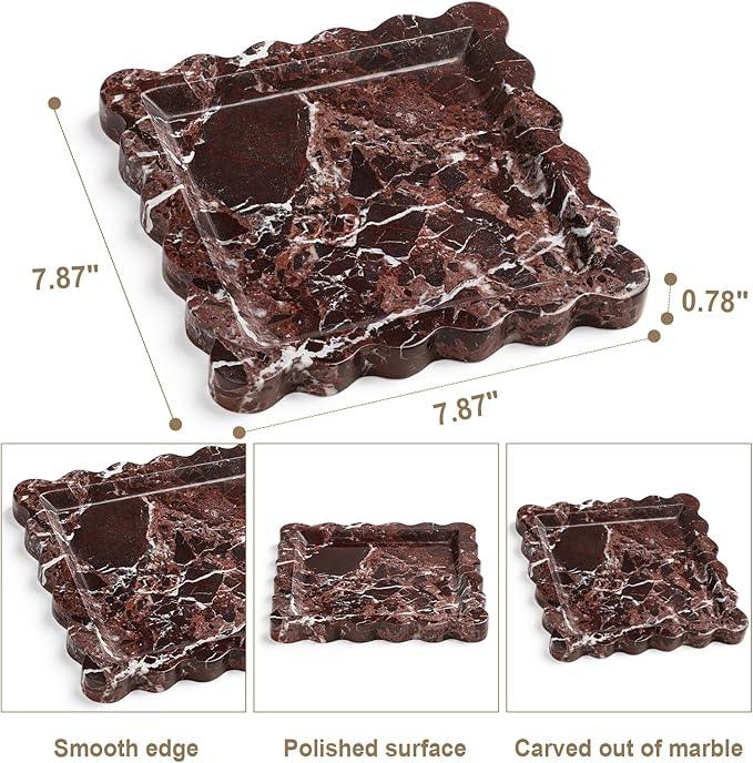 Natural Marble Vanity Tray - Moujings Genuine Marble Perfume Tray for Bathroom Decor, Stone Bathroom Vanity Organizer Tray for Kitchen Counter, Candles, Jewelry, Coffee, Makeup, Key - ModernBath