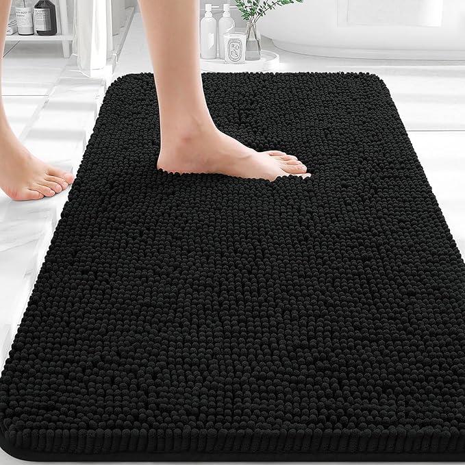 OLANLY Bathroom Rugs 32x20, Extra Soft Absorbent Chenille Bath Rugs, Rubber Backing Quick Dry, Machine Washable Bath Mats for Bathroom Floor, Tub and Shower, Home Decor Accessories, Black - ModernBath