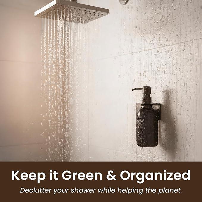 MaisoNovo Shampoo and Conditioner Dispenser - Shower Soap Dispenser Wall Mounted - 16.9 fl oz Set of 1 Black Plastic Bottles Black Pump - 1 Chamber No Drill - ModernBath