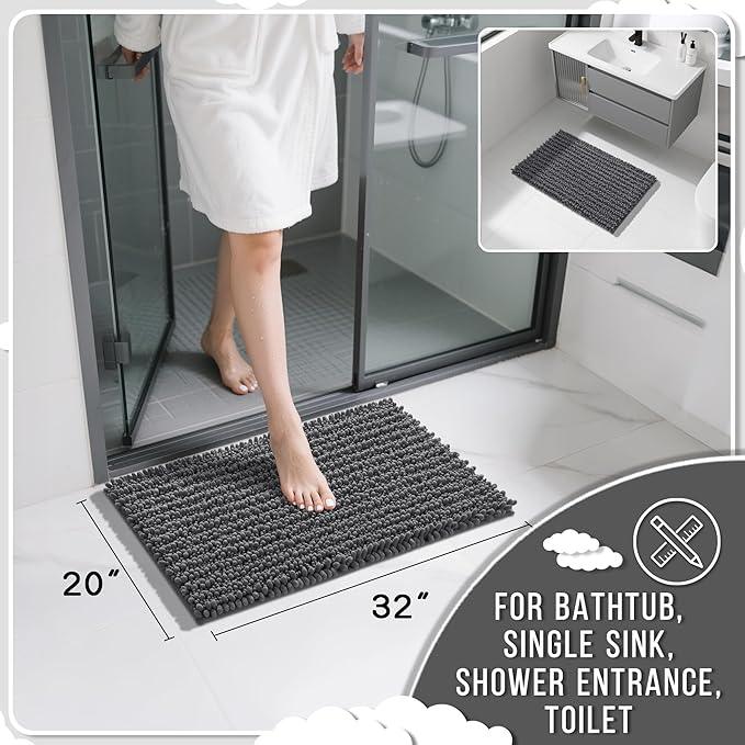 Yimobra Bathroom Rugs Non Slip Washable 32x20 Inch - Ultra Soft Absorbent Chenille Bath Mat, Quick Dry Shaggy Floor Carpet for Tub Shower, Dark Gray Home Decor Accessories - ModernBath