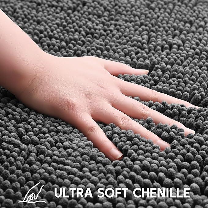 Cybstrax Bath Rug Mat,Extra-Soft Absorbent Chenille Bathroom Mats, 72" x 48" Non-Slip Rubber Backing, Large Washable Bath Mat for Bathroom Floor, Home Decor Accessories, Grey - ModernBath