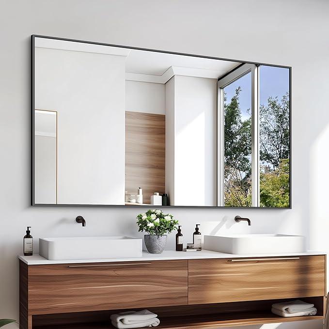 KOCUUY 30x55 Inch Large Black Wall Mounted Mirror,Aluminum Framed Decorative Rectangular Bathroom Mirror for Wall Over Sink,Vanity Mirror for Bedroom Living Room Bathroom,Functional Oversized Mirror - ModernBath