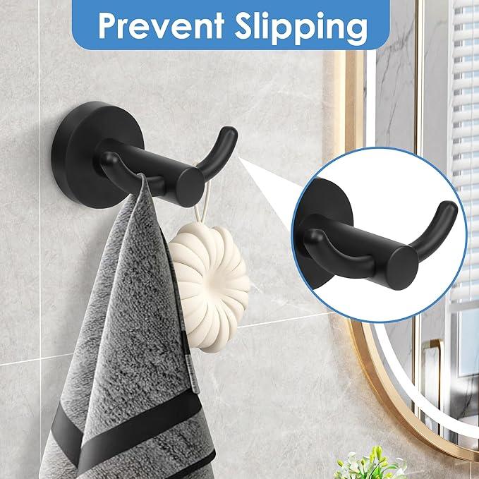 Black Towel Hooks, Bathroom Robe Hook 2 Pack, Towel Hooks Rack Bath Modern Coat Clothes Single Hook Wall Mounted for Bathroom Kitchen Washroom - ModernBath