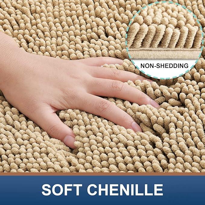 Smiry Luxury Chenille Round 24x24, Extra Soft and Absorbent Shaggy Bathroom Mat Rugs, Machine Washable, Non-Slip Plush Carpet for Tub, Shower, and Bath Room, Beige - ModernBath