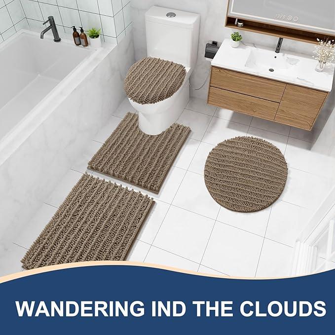 Arotive Luxury Chenille Bathroom Rug Mat, Extra Soft Thick Absorbent Shaggy Bath Rugs, Non-Slip Machine Wash Dry, Plush Bath Mats for Bathroom, Shower and Tub, 59x35, Camel - ModernBath