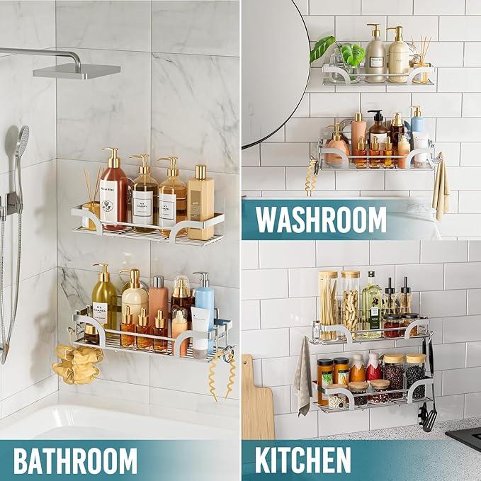 TAILI Shower Caddy Suction Cup 2 Pack, Heavy Duty Bathroom Basket, Bath Shelves for Inside,Stainless Steel Shower Holder Organizer for Bathroom Storage & Home Decor,No Drilling,Silver - ModernBath
