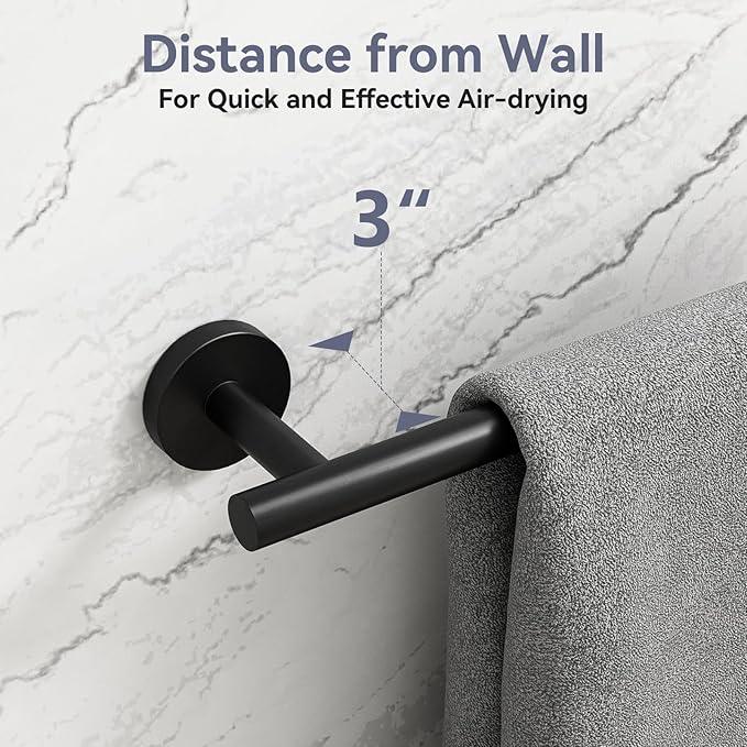 Matte Black Towel Bar, 24 Inch Bathroom Towel Rack (Total Length 26-Inch), Towel Holder Wall Mounted, Thicken SUS304 Stainless Steel Towel Rod Modern Home Decor - ModernBath