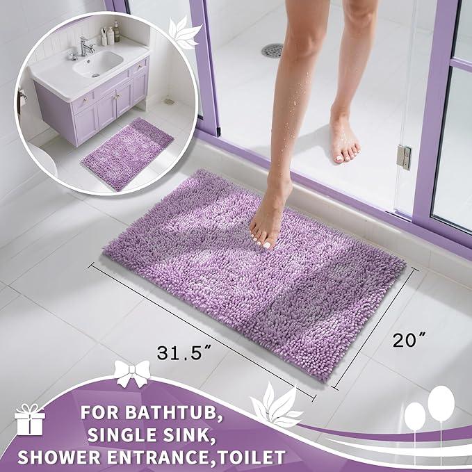 Yimobra Chenille Bathroom Rugs Non Slip, Extra Thick Soft Absorbent Bath Rug 31.5x20 Inch, Machine Washable Quick Dry Bath Mat for Bathroom Floor, Tub and Shower, Home Decor Accessories, Lilac - ModernBath