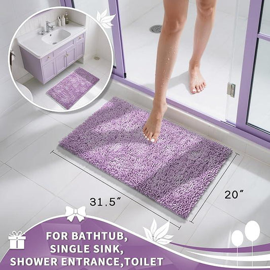 Yimobra Chenille Bathroom Rugs Non Slip, Extra Thick Soft Absorbent Bath Rug 31.5x20 Inch, Machine Washable Quick Dry Bath Mat for Bathroom Floor, Tub and Shower, Home Decor Accessories, Lilac - ModernBath
