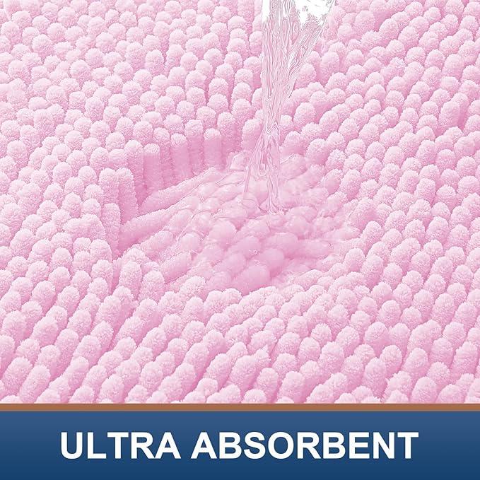 Smiry Luxury Chenille Bathroom Rugs 47x17, Extra Soft and Absorbent Shaggy Bath Mat, Machine Washable, Non-Slip Plush Carpet Runner for Tub, Shower, and Floor, Home Decor Accessories, Pink - ModernBath