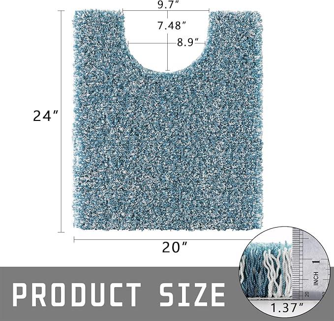 Yimobra Toilet Rugs U Shaped Washable 24x20, Ultra Soft and Water Absorbent Bath Mats, Non Slip Fluffy Shaggy Luxury Microfiber Contour Bath Rugs for Toilet, Dry Quick, Denim Blue and White - ModernBath