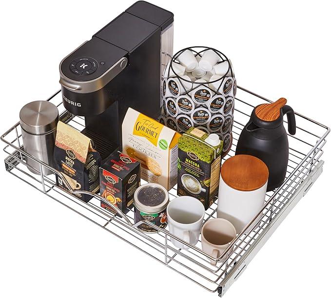 HOLDN’ STORAGE Heavy-Duty Premium Collection Pull Out Cabinet Organizer, Cabinet Drawer Slide Outs, Lifetime Limited Warranty - Basket Size 26" W x 21" D x 5" H, Anti-Rust Chrome Finish - ModernBath