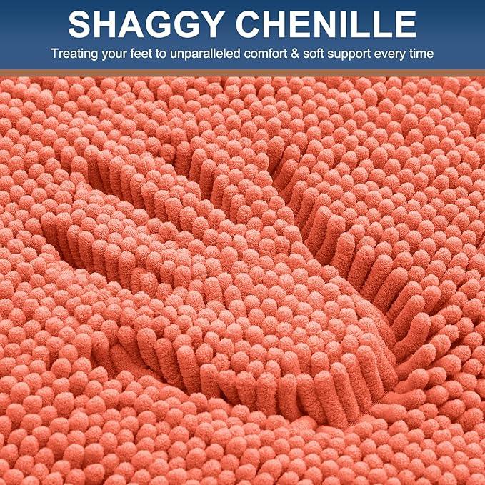 Smiry Luxury Chenille Bathroom Rugs 47x20, Extra Soft and Absorbent Shaggy Bath Mat, Machine Washable, Non-Slip Plush Carpet Runner for Tub, Shower, and Floor, Home Decor Accessories, Coral - ModernBath