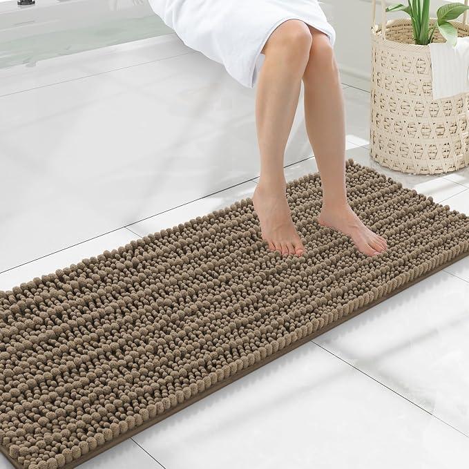 Smiry Bathroom Rugs Mat 47x17, Extra Soft Absorbent Chenille Bath Rugs, Non Slip Rubber Backing Machine Washable Quick Dry Bath Mats for Bathroom Floor, Tub, Shower, Home Decor Accessories, Camel - ModernBath