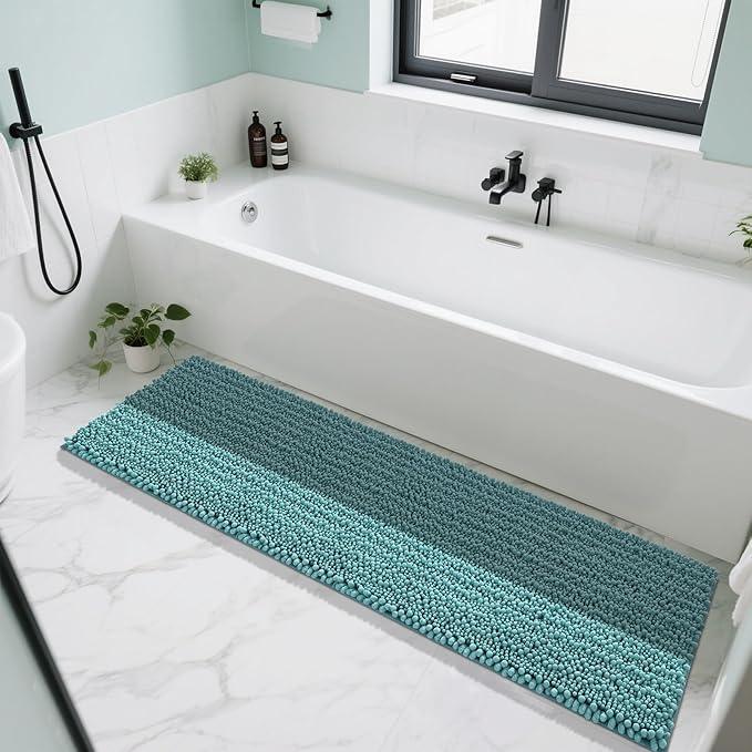 Yimobra Bathroom Runner Rug 70x24 Inch - Extra Long Non Slip Chenille Bath Mat, Soft & Absorbent, Machine Washable Shaggy Hallway Carpet for Vanity Tub Shower, Teal Blue Home Decor Accessories - ModernBath