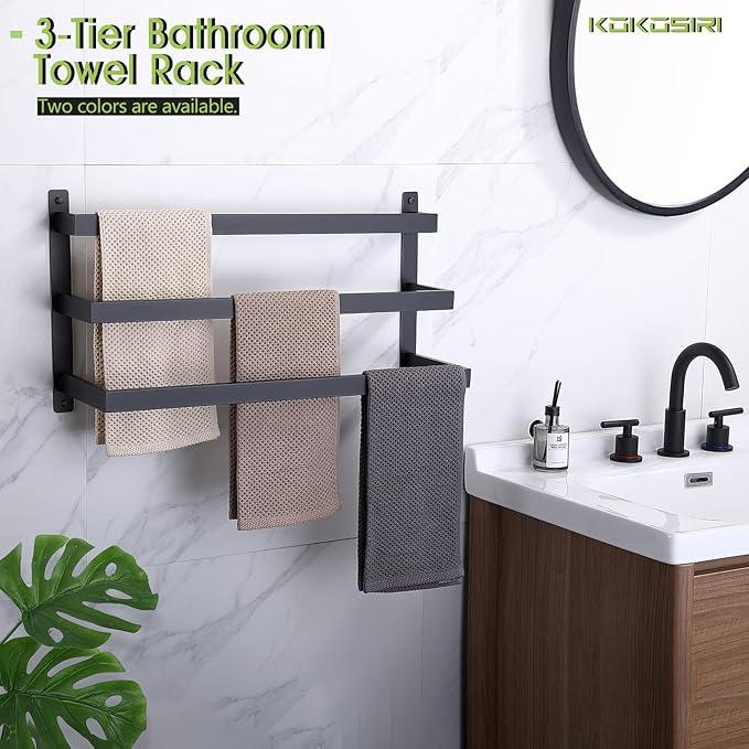KOKOSIRI Towel Bars Black Bath Towel Holders Bathroom 3-Tiers Ladder Towel Rails Wall Mounted Towels Shelves Rack Stainless Steel, B5006BK-L24 - ModernBath