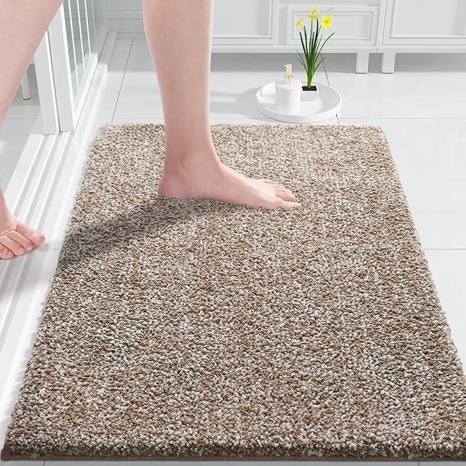 Yimobra Bathroom Rugs Non Slip Washable,Soft Absorbent Microfiber Bath Mat, Dual-Tone Decor Rug with Rubber Backing for Bathroom Floor,Tub and Shower,32x20, Home Essentials,Brown and White - ModernBath