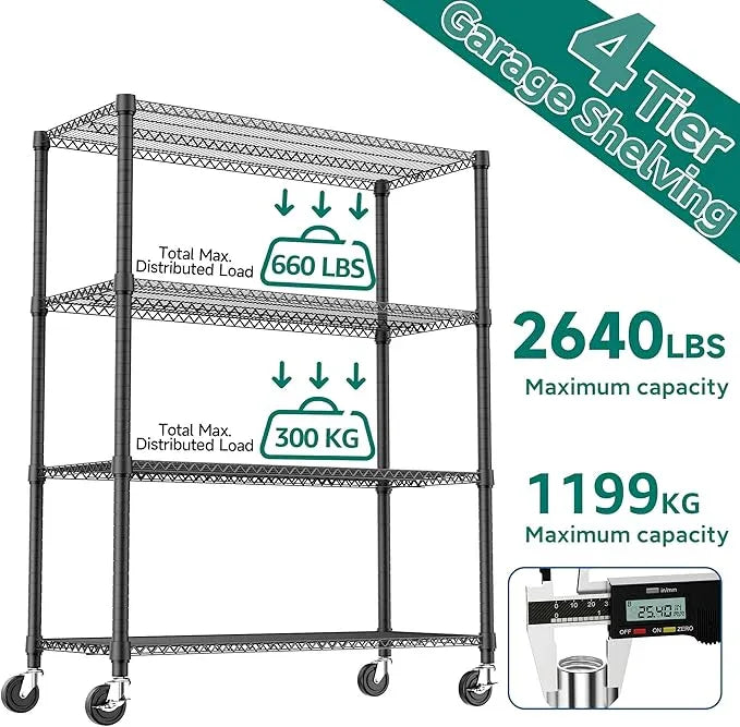 4 Tiers Shelf 2640 lbs Steel Storage Shelving Utility Shelving Unit Steel Organizer Wire Rack for Home,Kitchen,Office,Garage Black 23.6" D x 53.1" W x 73.6" H - ModernBath