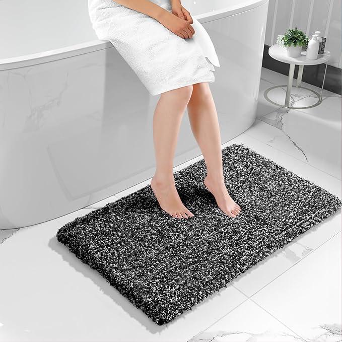 Yimobra Black and White Bathroom Rugs, Luxury Fluffy Bath Mats, Non Slip, Water Absorbent Microfiber, Machine Washable, Plush Runner Carpet Shower Rugs, Thick Matts for Bathroom Floor&Tub, 44"x 24" - ModernBath