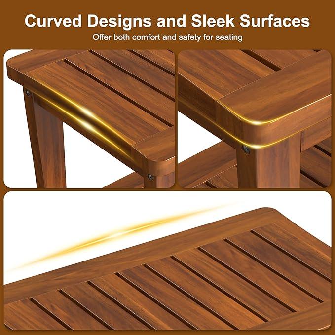 Large Teak Wood Shower Bench Stool with Storage Shelf Wooden Teak Bench for Shower Seat Chair for Inside Shower Waterproof Teakwood Shower Bench Bathroom Spa Bathing Shower Stool with Non-Slip Feet - ModernBath