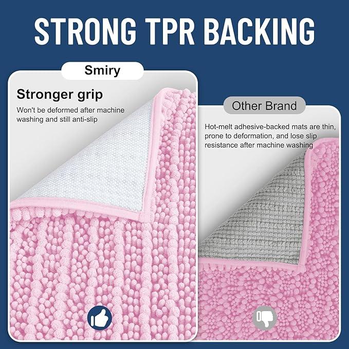 Smiry Bathroom Rugs Mat 36x24, Extra Soft Absorbent Chenille Bath Rugs, Non Slip Rubber Backing Machine Washable Quick Dry Bath Mats for Bathroom Floor, Tub, Shower, Home Decor Accessories, Pink - ModernBath