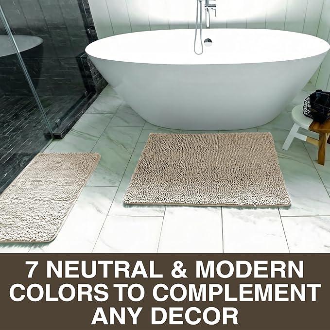 Neater Home Plush Bathroom Rugs 36x24 Thick Chenille Quick Dry Microfiber Absorbent Bath Mat, Soft Bath Rugs, Machine Washable Bathroom Floor Mat for Tub Shower Sink, Home Decor Accessories, Beige - ModernBath