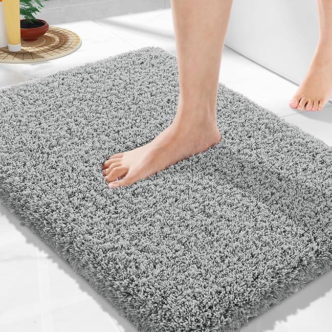 Yimobra Bathroom Rugs Non Slip Washable, Ultra Soft and Water Absorbent Bath Mats, Plush Fluffy Shower Mat Outside, Microfiber Thick Matts for Bathroom Floor/Sink, 24x17, Pure Gray - ModernBath