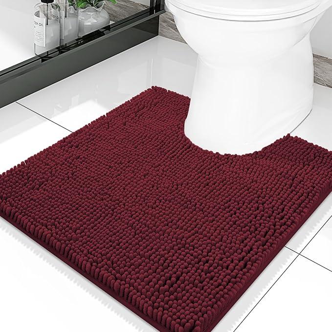 Smiry Luxury Chenille Toilet Rugs U-Shaped 20x20, Soft Absorbent Non-Slip Contour Bathroom Rugs for Toilet, Machine Washable Contoured Bath Mats, Burgundy - ModernBath