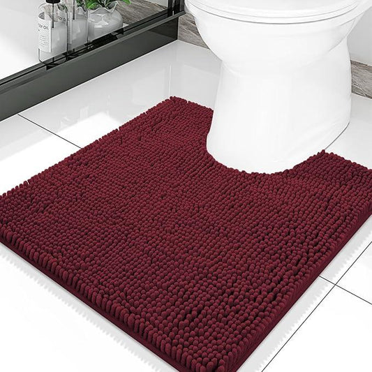Smiry Luxury Chenille Toilet Rugs U-Shaped 20x20, Soft Absorbent Non-Slip Contour Bathroom Rugs for Toilet, Machine Washable Contoured Bath Mats, Burgundy - ModernBath