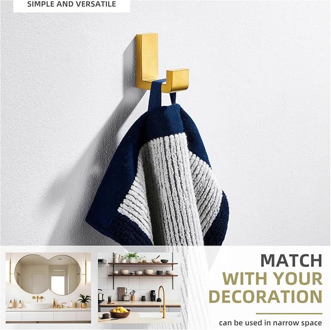 Angle Simple Towel Hook for Bathroom, SUS 304 Stainless Steel Shower Wall Coat Hook, Bath Robe Holder Hanger, Brassy Gold - ModernBath