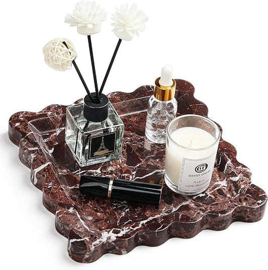 Natural Marble Vanity Tray - Moujings Genuine Marble Perfume Tray for Bathroom Decor, Stone Bathroom Vanity Organizer Tray for Kitchen Counter, Candles, Jewelry, Coffee, Makeup, Key - ModernBath