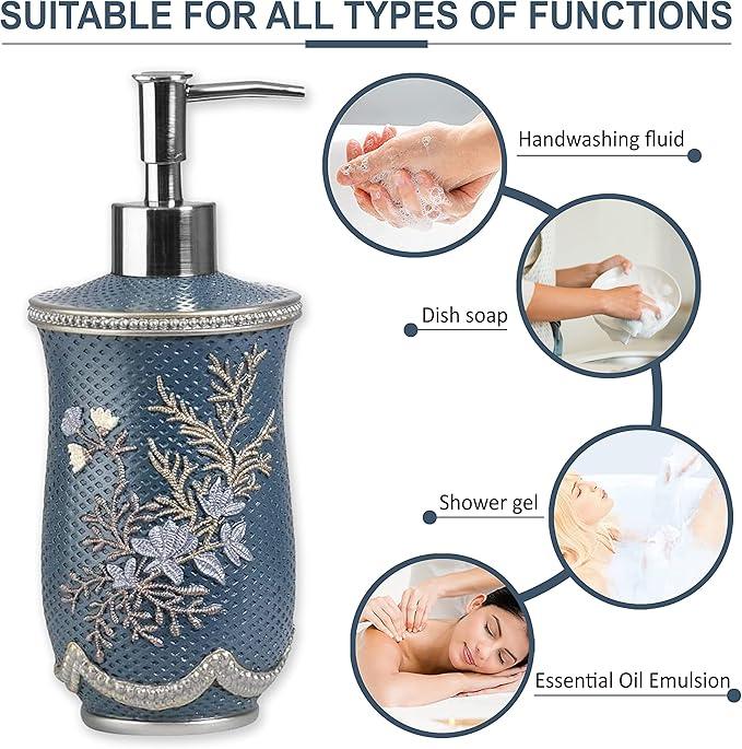 Zahari Home 4pc Capri Bathroom Accessories Sets Modern Classic Soap Dispenser, Tumbler, Tooth Brush Holder and Soap Dish Holder Unique Design Royal Blue Bathroom Set - ModernBath