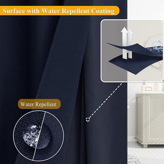 Jowels No Hooks Needed Linen Shower Curtain and Liner Set,Navy Blue Hotel Luxury Decor Shower Curtains for Bathroom with See Through Top Window,Water Resistant Fabric,72Wx72L,Navy Blue - ModernBath