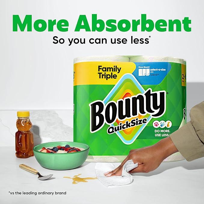 Bounty Quick-Size Paper Towels, White, 12 Family Triple Rolls = 40 Regular Rolls - ModernBath