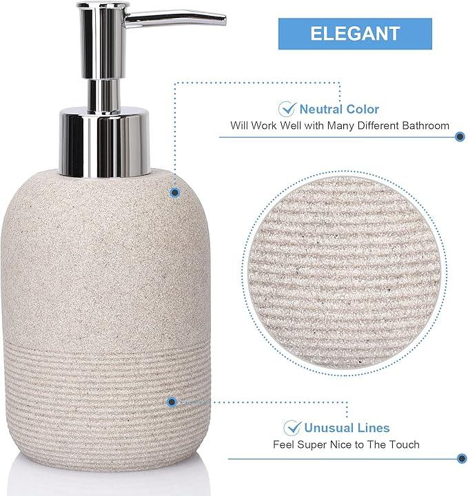 L'ARL GMVOI Bathroom Accessory Set,4 Piece Bathroom Decor Accessories Sets with Lotion Soap Dispenser,Toothbrush Holder,Bathroom Tumbler,Soap Dish for Bathroom Vanity Countertop Accessories,Beige - ModernBath