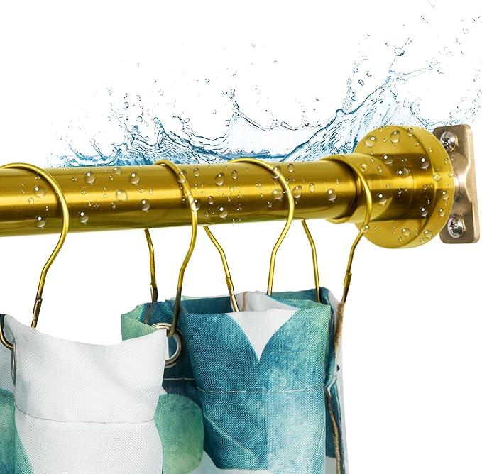 Artiwell Heavy Duty Shower Rod, Adjustable Shower Curtain Rod, Expandable 47-84 Inch, Permanent Mount Shower Rod, Never Rust Stainless Steel For Window Curtain and Closet, Brushed Gold - ModernBath
