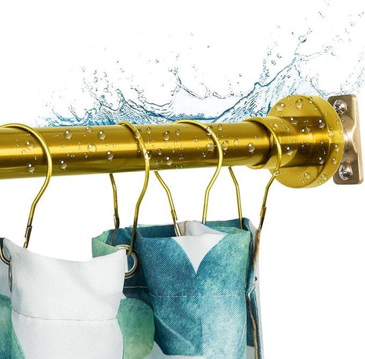 Artiwell Heavy Duty Shower Rod, Adjustable Shower Curtain Rod, Expandable 47-84 Inch, Permanent Mount Shower Rod, Never Rust Stainless Steel For Window Curtain and Closet, Brushed Gold - ModernBath