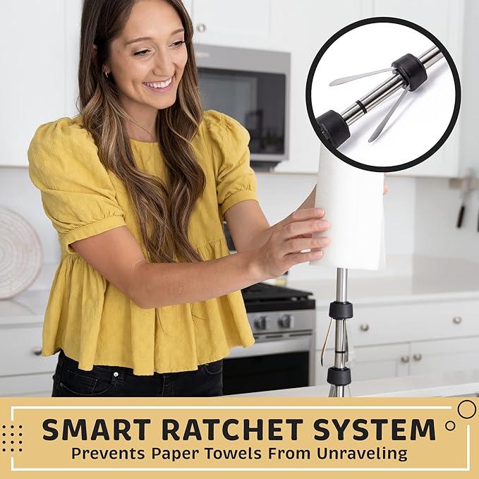 Dear Household Stainless Steel Paper Towel Holder Easy One-Handed Operation - This Sturdy Weighted Paper Towel Dispenser Countertop Model Has Suction Cups and Holds All Paper Towel Rolls - Silver - ModernBath