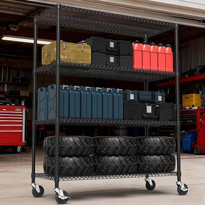 4 Tiers Shelf 2640 lbs Steel Storage Shelving Utility Shelving Unit Steel Organizer Wire Rack for Home,Kitchen,Office,Garage Black 23.6" D x 53.1" W x 73.6" H - ModernBath