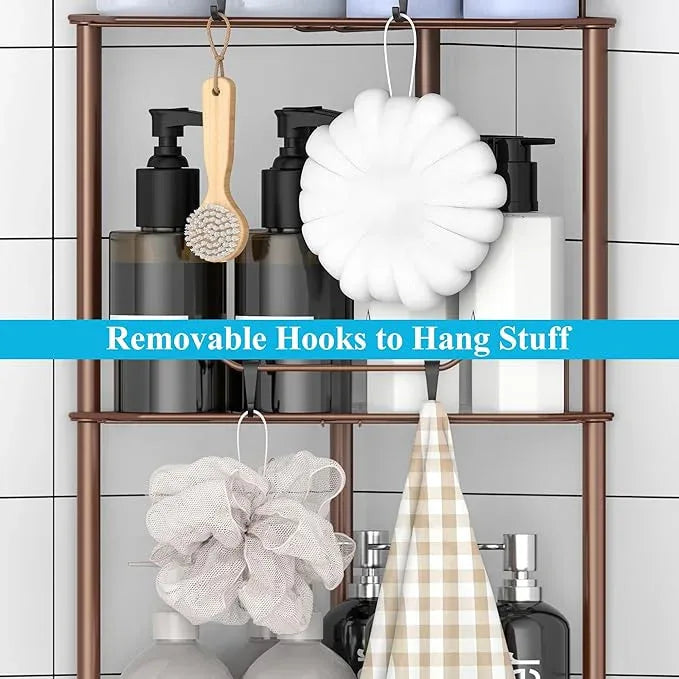 4 Tier Floor Standing Corner Shower Caddy Organizer Shelf with Hooks, Bathroom Shelves Stand Rack, Coffee - ModernBath