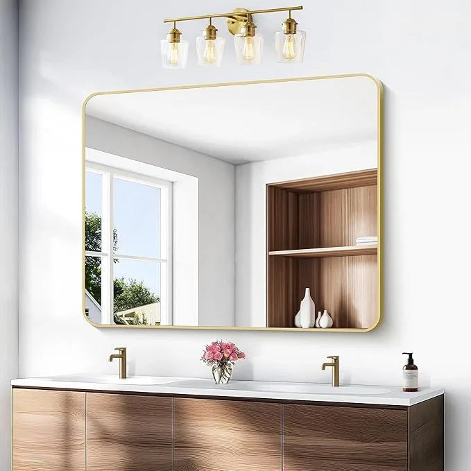 BONEWEI Gold Bathroom Mirror,40x48 inch Wall Mirror for Bathroom Wall Mounted,Round Rectangle Mirror for Bathroom Over Sink,Modern Frame for Home Decor Living Room,Bedroom Entryway,Horizontal/Vertical - ModernBath