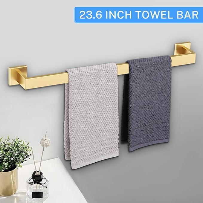 10-Piece Brushed Gold Bathroom Hardware Set Gold Towel Bar Set,Towel Holder/Rack for Bathroom,Stainless Steel Wall-Mounted 23.6 Inch Bathroom Accessories Set - ModernBath