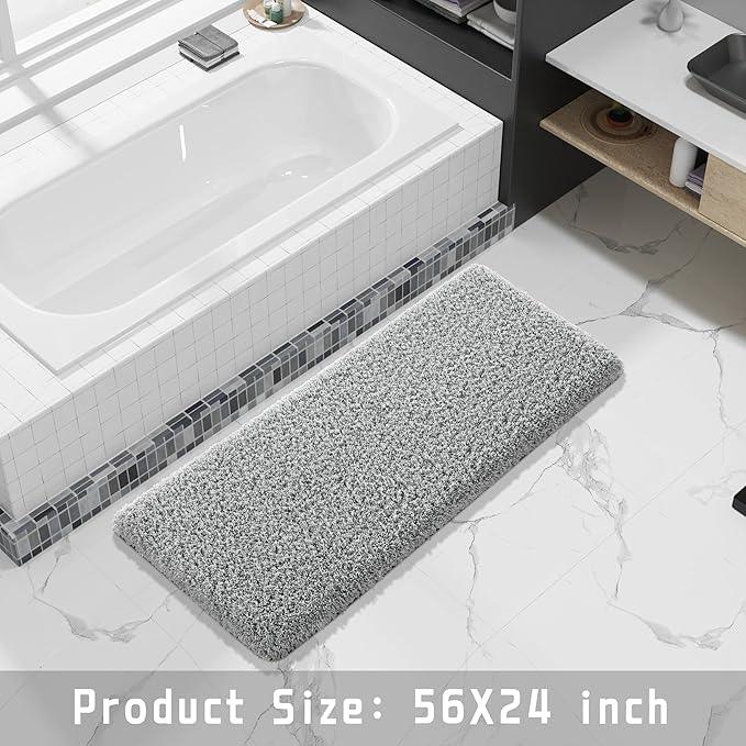 Yimobra Fluffy Plush Bath Rug, Super Shaggy Soft Comfortable Non Slip, Water Absorbent Microfiber Bath Mat, Dries Quickly, Machine Washable Thick Bathroom Rugs for Shower, 56"x 24", Pure Gray - ModernBath