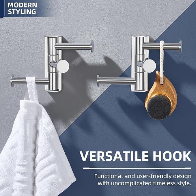 Angle Simple Swivel Towel Hooks 2 Pack, SUS 304 Stainless Steel Hand Towel Holder for Bathroom, Robe Coat Hooks Wall Mount, Polished Chrome - ModernBath