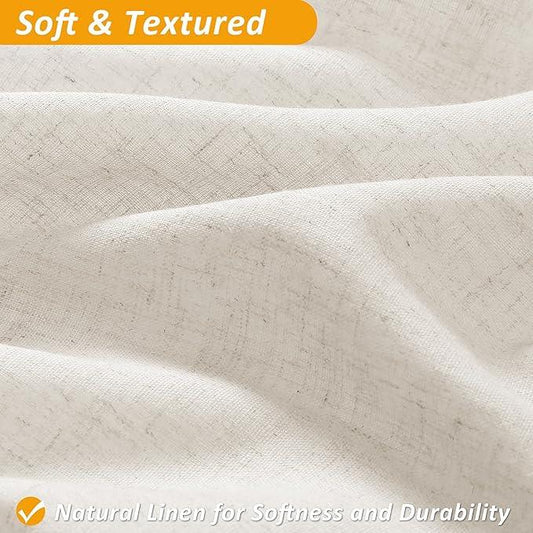 Naturoom Extra Long Linen Shower Curtain with Snap in Liner Set Boho Farmhouse Shower Curtain Heavy Duty Textured Cloth Cream Burlap Double Bath Curtains with See Through Top Window 72x80 Beige - ModernBath