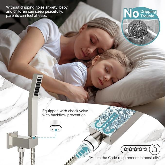 SR SUN RISE Shower Faucet Set & System - 10 Inch Rainfall Shower Head & Handle Set Wall Mounted Brushed Nickel Solid Brass Valve Trim Kit Included - ModernBath