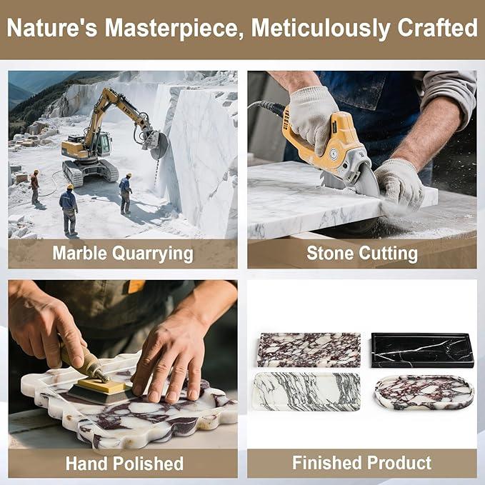 Natural Marble Vanity Tray - Moujings Genuine Marble Perfume Tray for Bathroom Decor, Stone Bathroom Vanity Organizer Tray for Kitchen Counter, Candles, Jewelry, Coffee, Makeup, Key - ModernBath